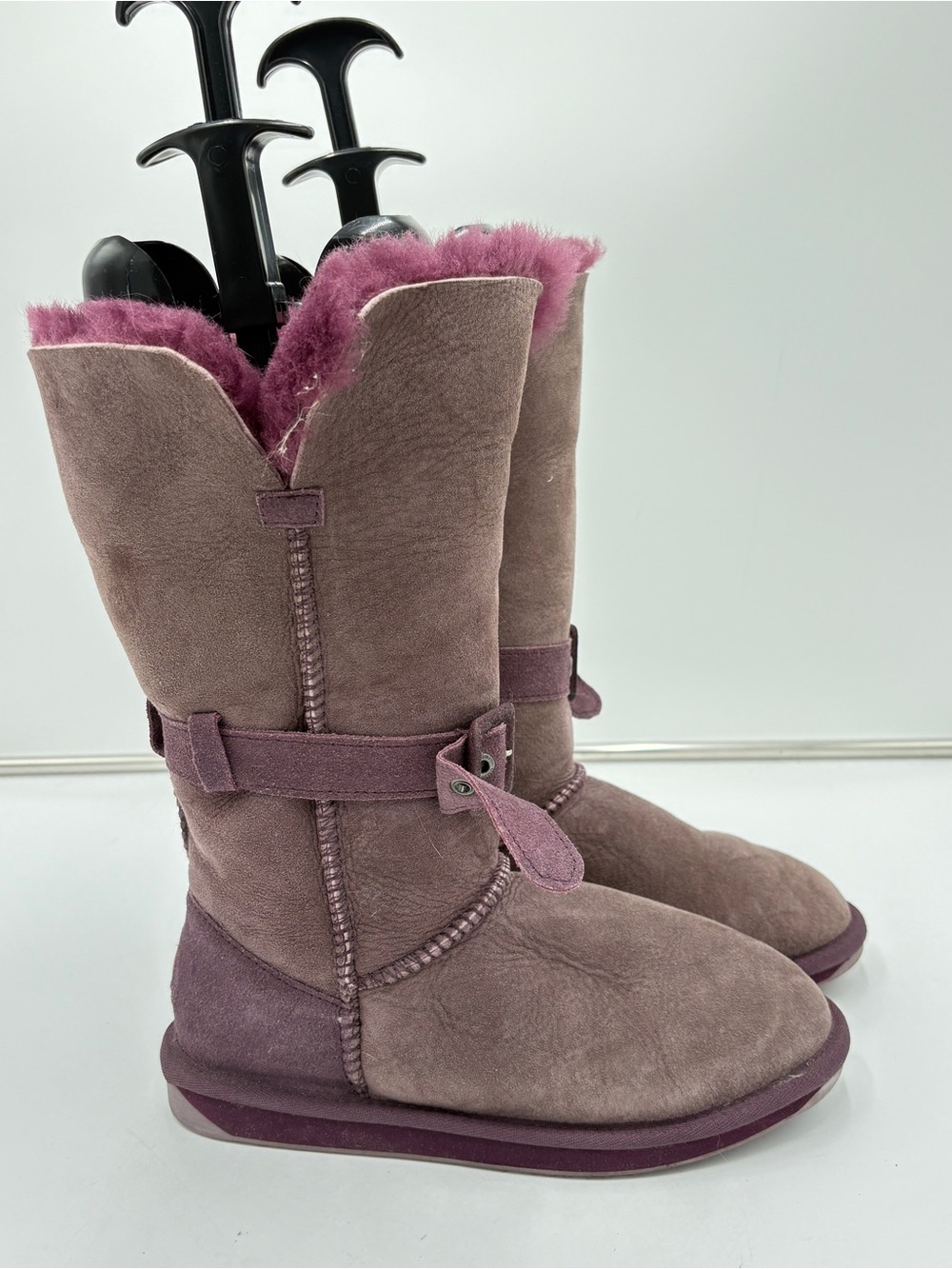 Emu Australia Purple Suede Shearling Tall Knee High Winter Boots Buckle Womens 7